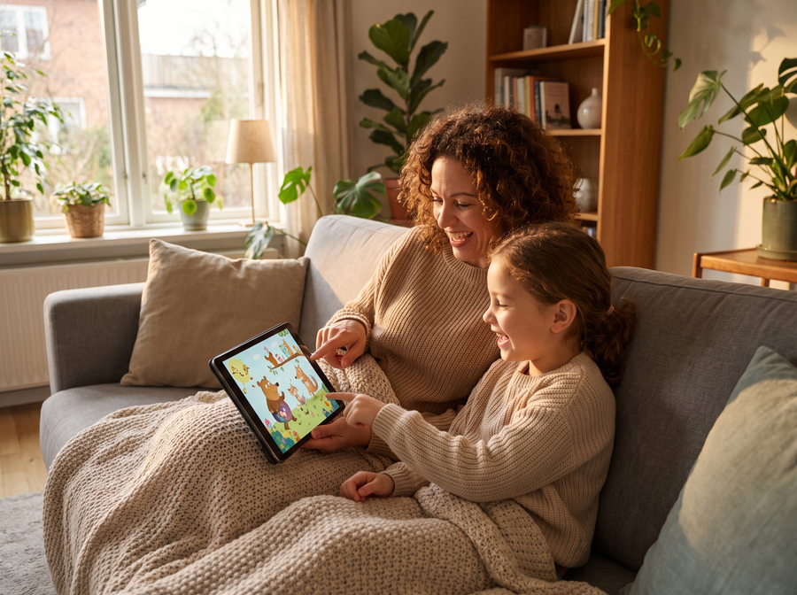 Mama i córka czytają ebook na tablecie